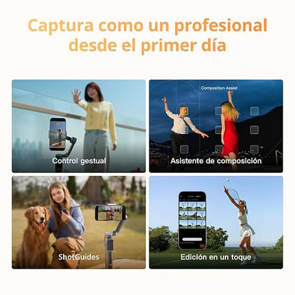 Osmo Mobile 8P + Transmisor Mic Mini 2, gimbal móvil, micró inalámbrico | Estabilizador (iPhone&Android), audio lleno de detalles, OsmoAudio, cancelación activa de ruido, estabilización de 3 ejes