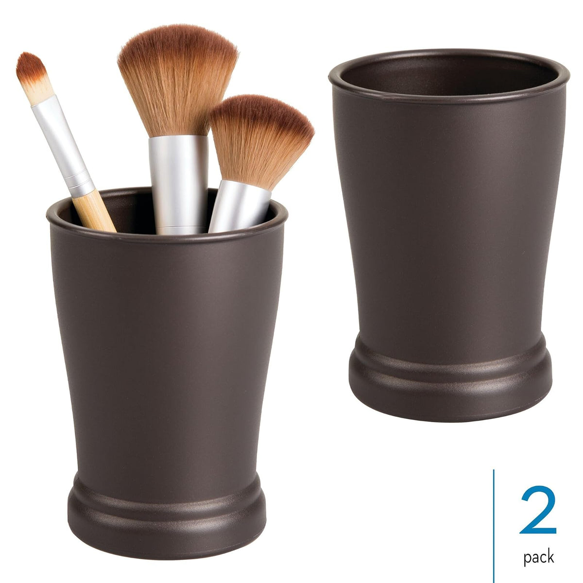 InterDesign iDesign - Juego de 2 Vasos de baño de plástico para encimera o Cambiador, Color Bronce