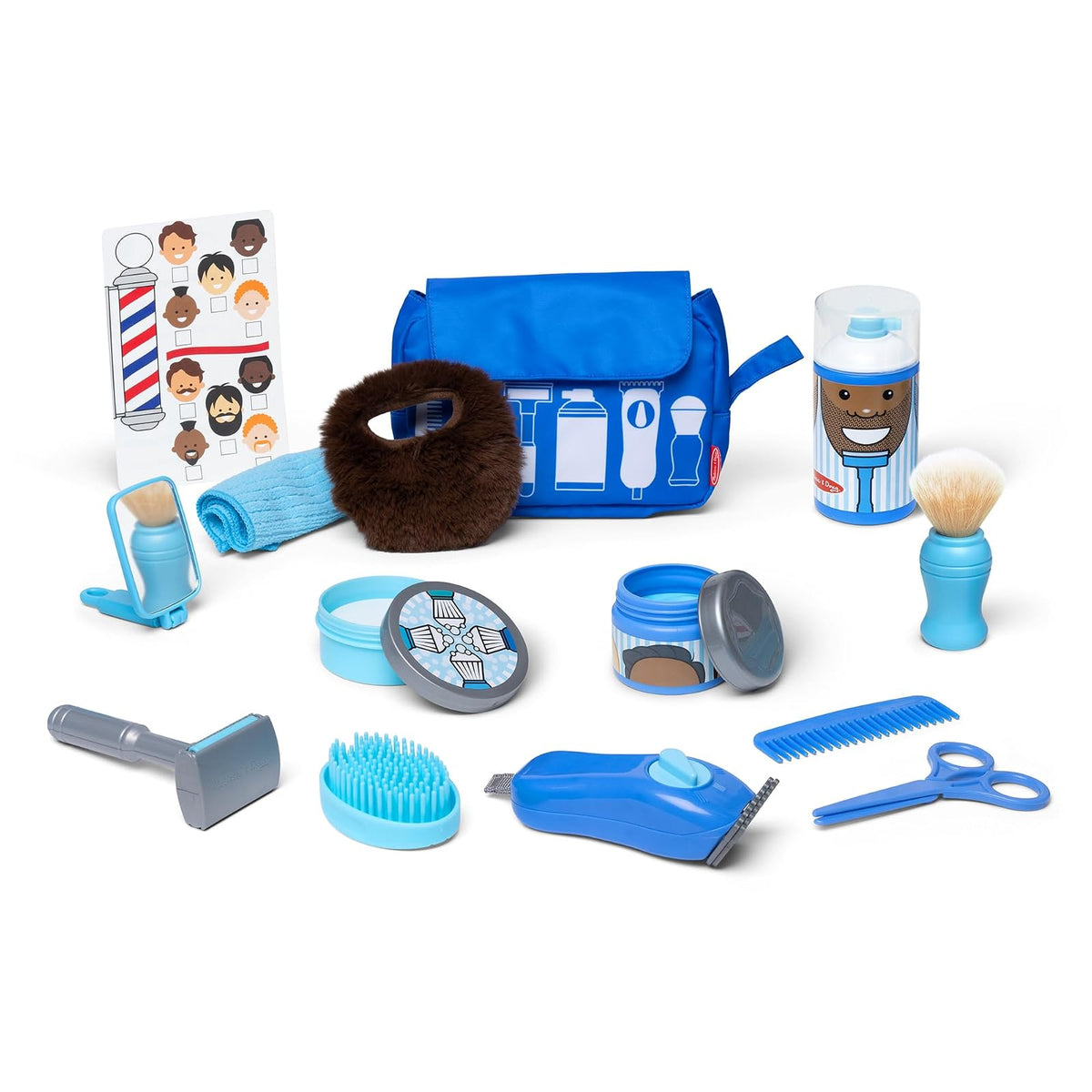 Melissa & Doug - Set de Juego de Barbería - Set de 16 Piezas con Barba, navajas y Productos de Cuidado de Juego, para Juego de Roles Realista y Creativo, para niños a Partir de 3 años