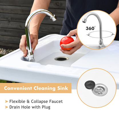 Goplus - Grifo Plegable para Mesa de Pescado con rociador y Manguera de Drenaje