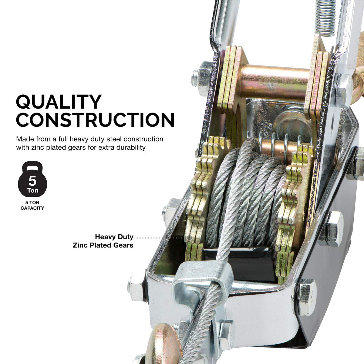 NEIKO 02256A Cabrestante viene a lo largo, capacidad de tracción de 5 toneladas (10 libras), 3 ganchos, cable de alimentación resistente viene con herramienta con engranajes duales, cable de cabrestante de mano, extractor de cabrestante de polipasto autom