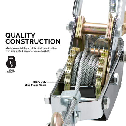 NEIKO 02256A Cabrestante viene a lo largo, capacidad de tracción de 5 toneladas (10 libras), 3 ganchos, cable de alimentación resistente viene con herramienta con engranajes duales, cable de cabrestante de mano, extractor de cabrestante de polipasto autom