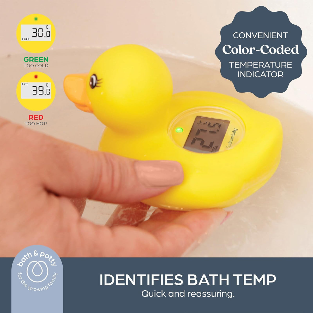 Dreambaby Duck - Termómetro de baño para bebé, resultados instantáneos, lector digital de agua y temperatura ambiente, divertido juguete flotante para recién nacidos