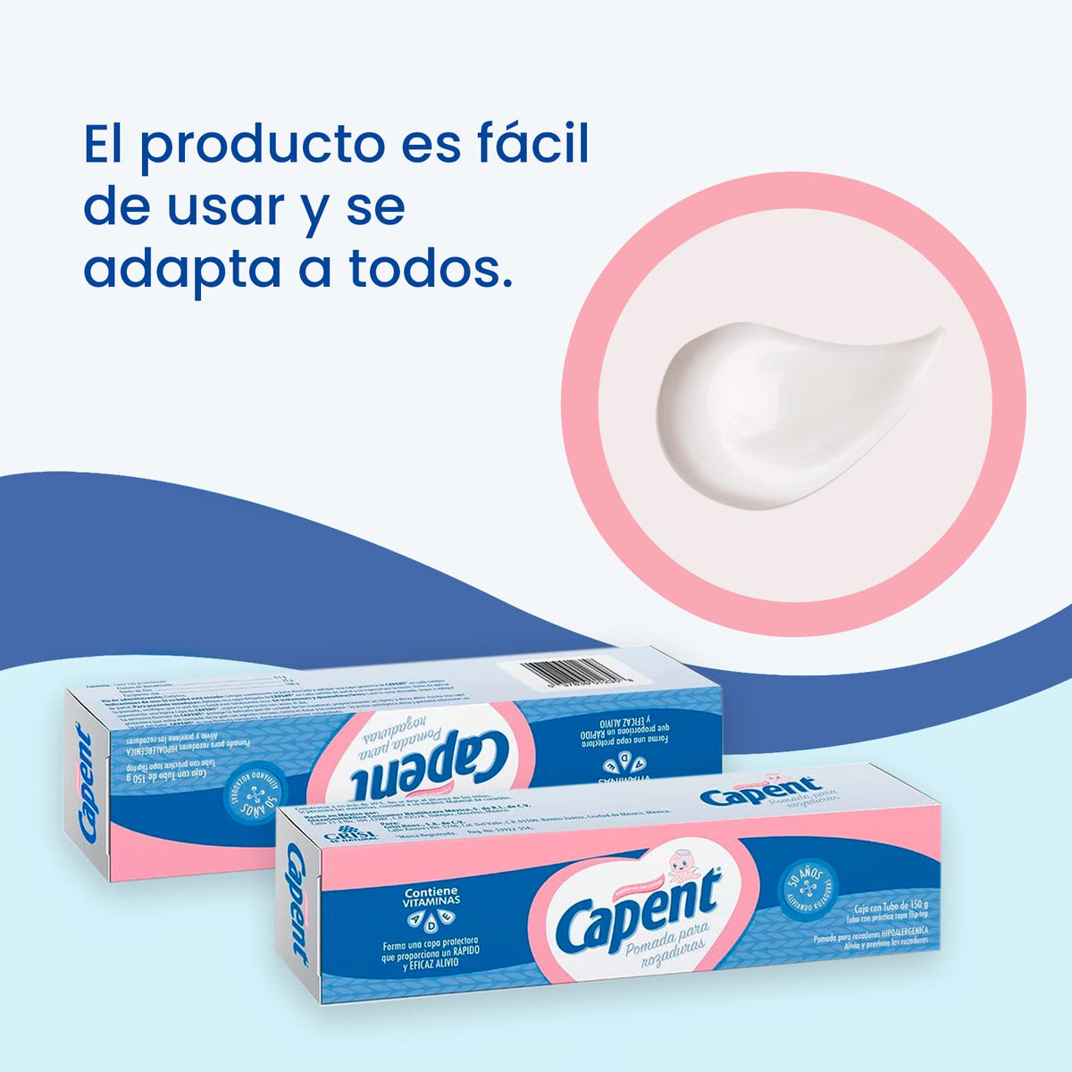Capent - Pomada Rozaduras Bebé 25% Óxido de Zinc, Alivia y Previene, 150 g | Vitaminas A, D y E, Capa Protectora Rápido Alivio, Hipoalergénica, Dermatológicamente Probada, Tapa Flip Top Práctica