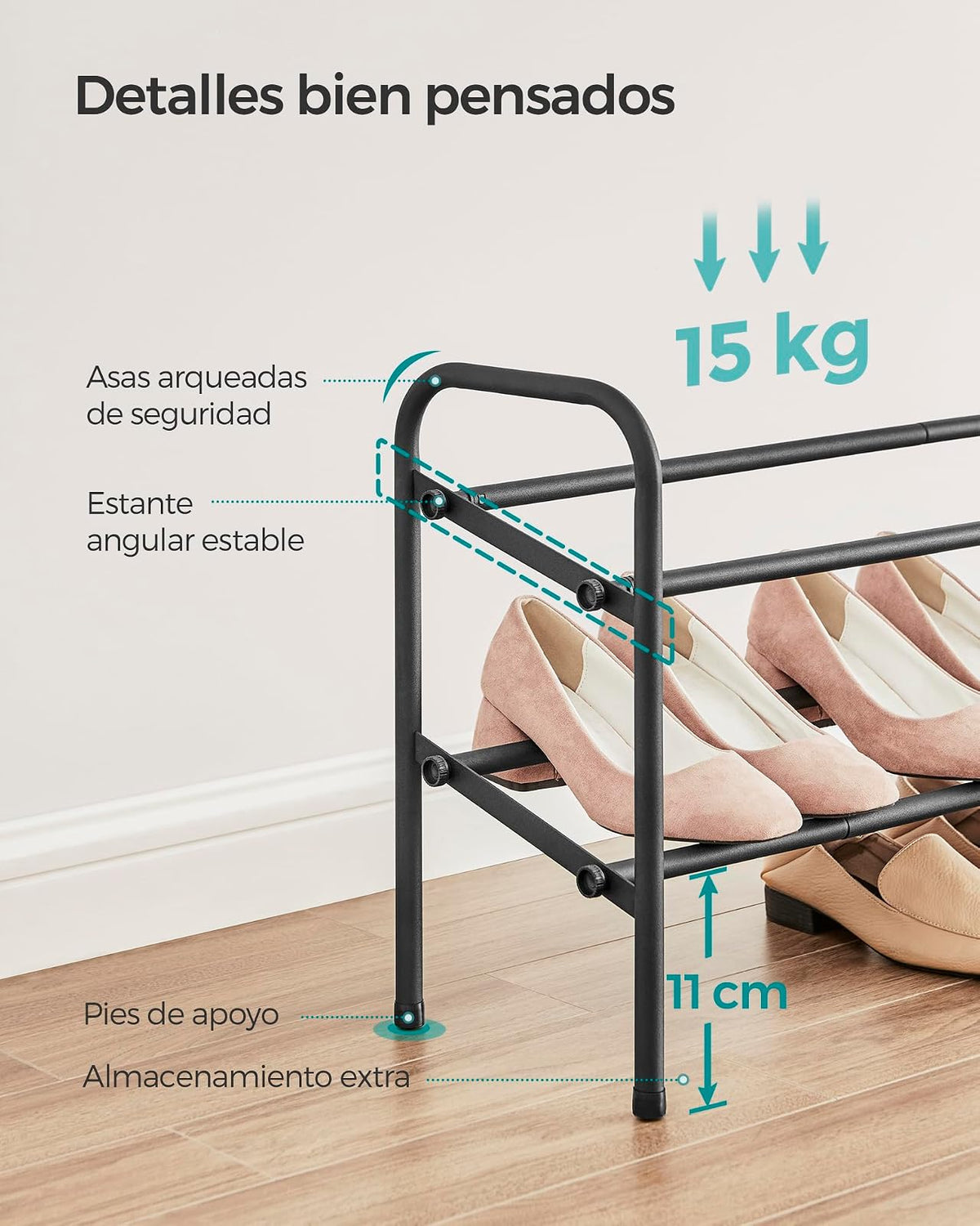 SONGMICS Zapatero Extensible, Zapatero de Metal de 2 Niveles, Organizador de Zapatos Ajustable, Estante Zapatos para Pasillo, Negro Tinta MLMR029B01