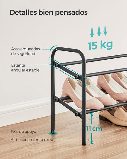 SONGMICS Zapatero Extensible, Zapatero de Metal de 2 Niveles, Organizador de Zapatos Ajustable, Estante Zapatos para Pasillo, Negro Tinta MLMR029B01