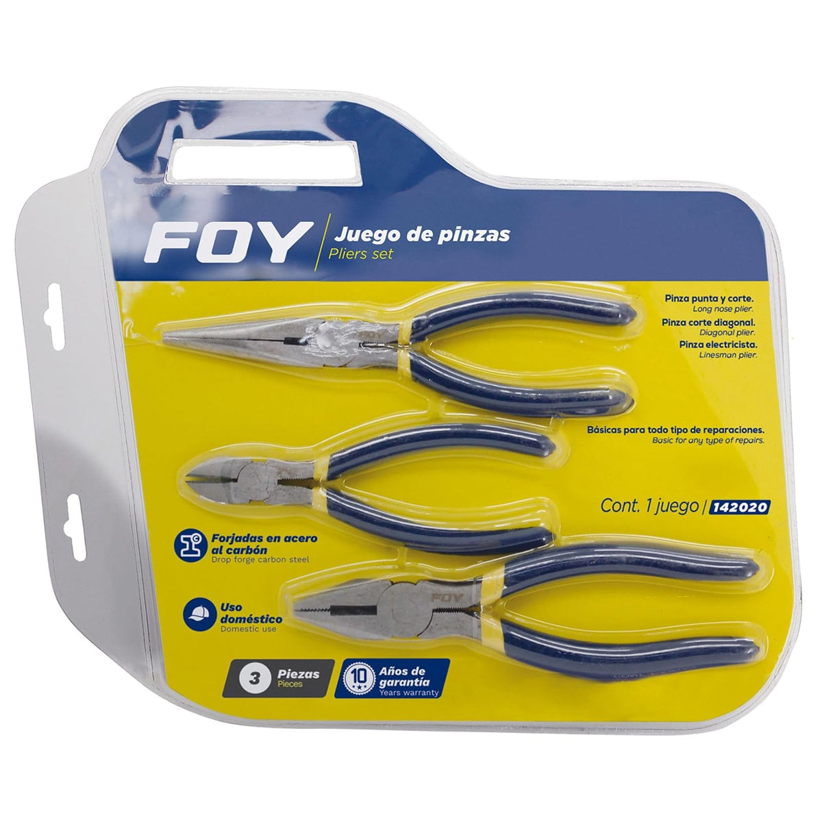 Foy 142049 Juego de Pinzas para Electricista 3 Piezas - 3 piezas 142020