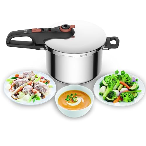 T-Fal Olla Express Secure Click 6L de Acero Inoxidable con Indicador de Presencia de Presión, Máxima Seguridad, P2580705