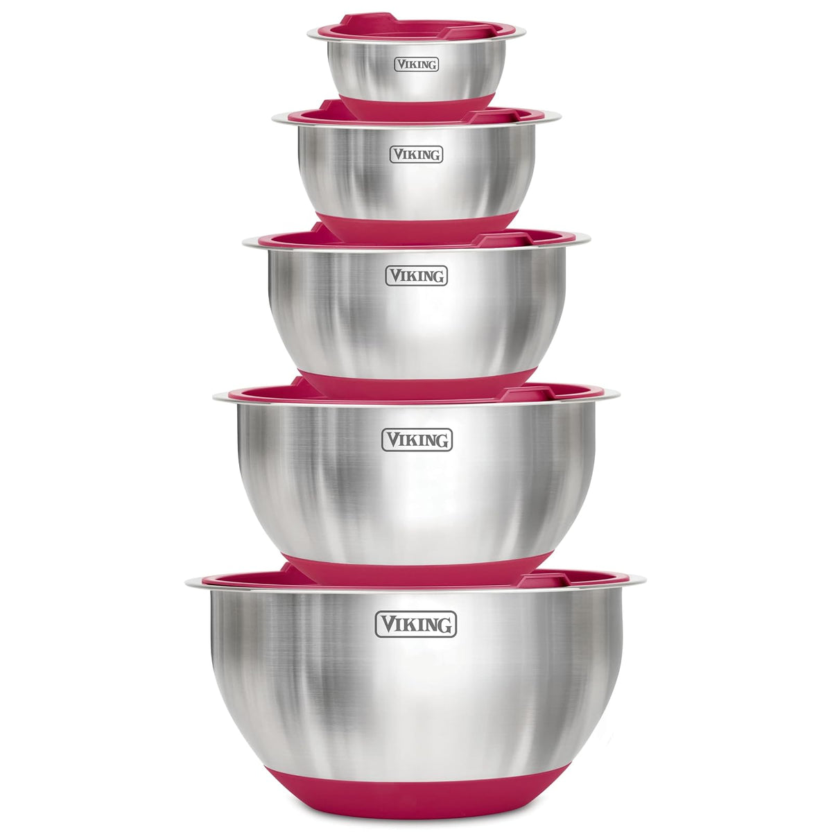 Viking Juego de 10 Piezas de Cuencos para Mezclar de Acero Inoxidable - Set de 10 piezas - Rojo -