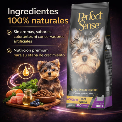 Perfect Sense Alimento Premium para Cachorros de Raza Pequeña 8 kg | Proteína de Origen Animal | Ingredientes Naturales | con Omega 3, Vitaminas y Prebióticos