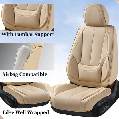 Coverado - Juego Completo de Fundas de Asiento de Automóvil, Impermeable, de Piel de napa para Asiento de Automóvil, Fundas de Asiento de Automóvil, Color Beige, Asientos Delanteros y Trasero, Ajuste Universal
