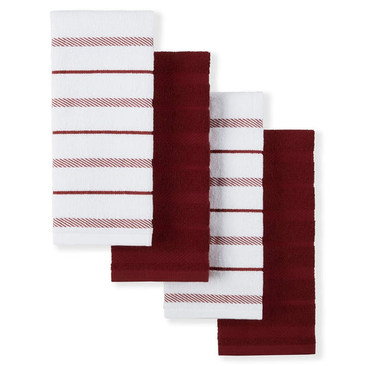 KitchenAid Albany - Juego de 4 Toallas de Cocina, Color Rojo y Blanco, 16 x 26 Pulgadas