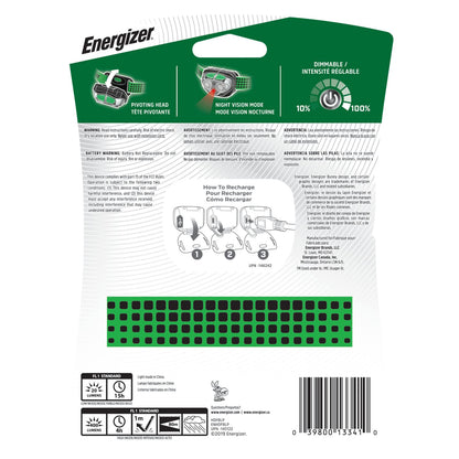 Energizer VISION Linterna frontal LED, 400 lúmenes altos, IPX4 resistente al agua, múltiples modos, el mejor faro para camping, correr, al aire libre, luz de emergencia, recargable o alimentado con batería