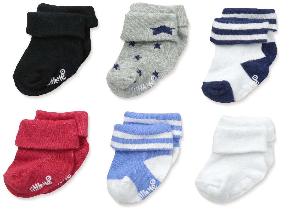 Little Me Paquete de 6 Calcetines Básicos para Bebé - 0-6 Meses - Blue - White - Grey