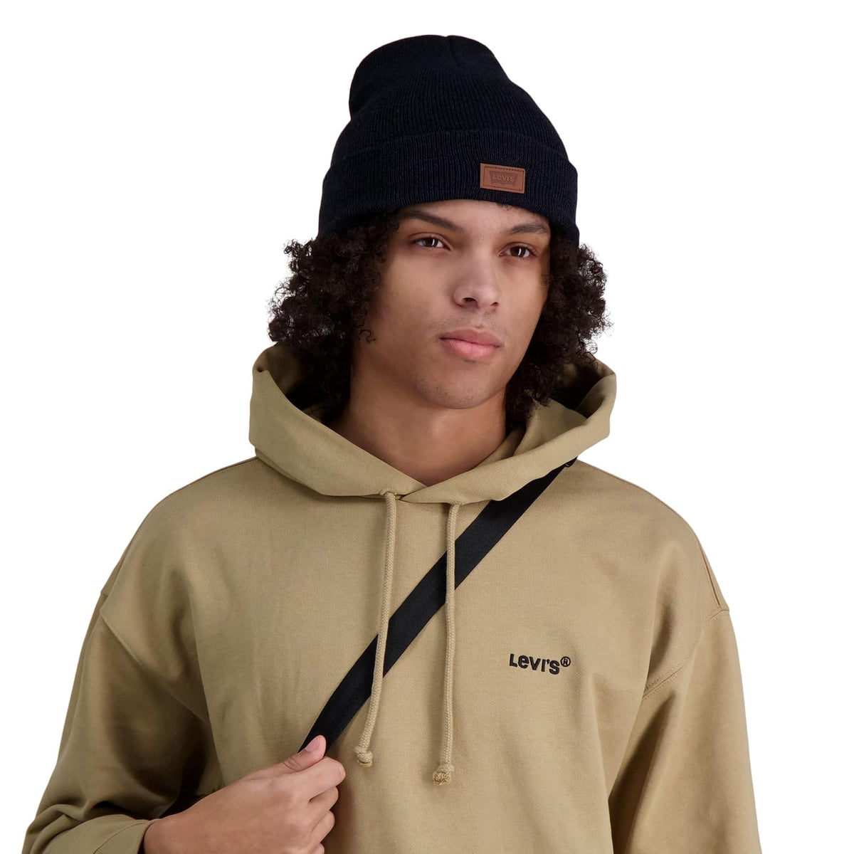 Levi'S All Season Comfy Leather Logo Patch Cuffed Hero Beanie Hat BoinaUnisex Adulto