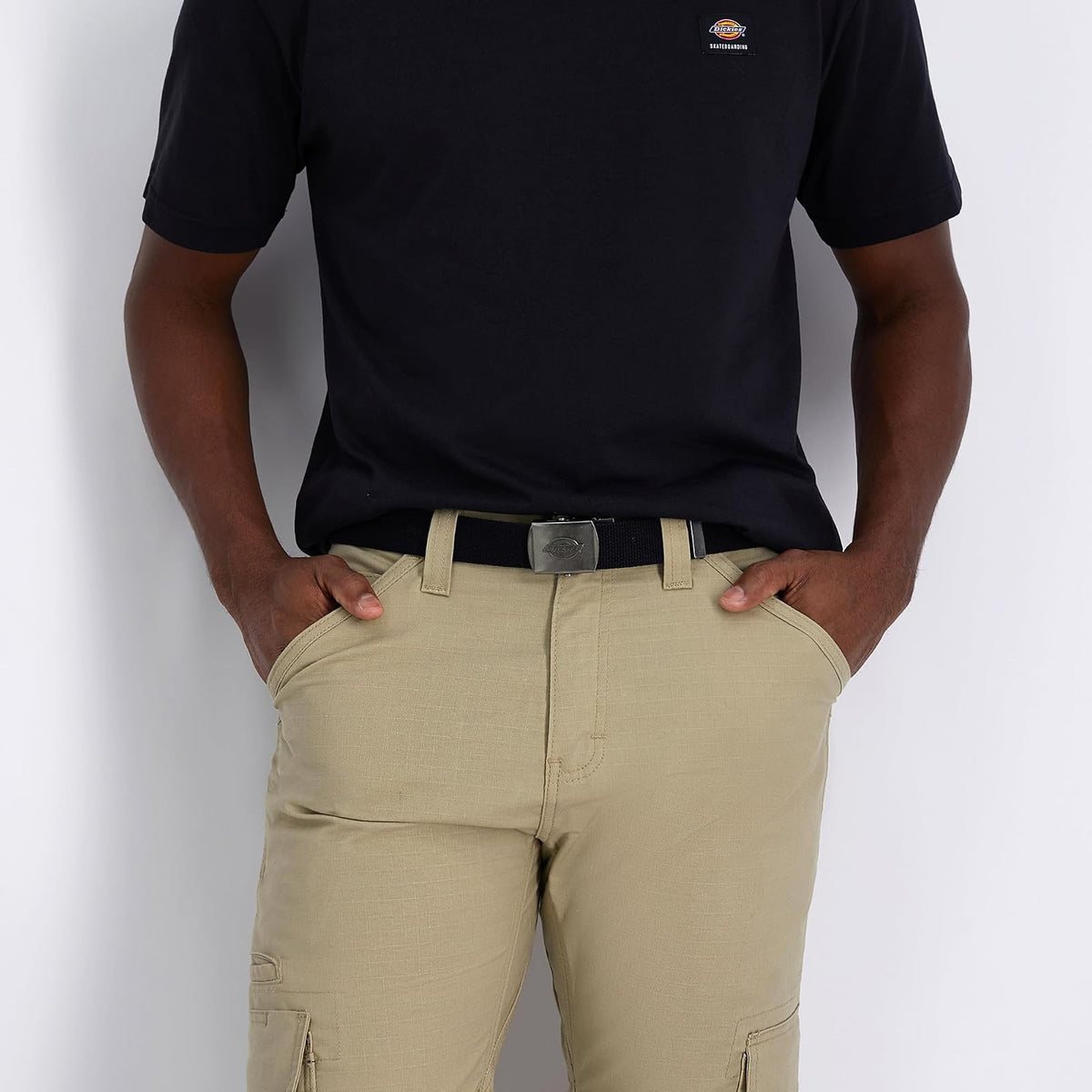 Dickies Cinturón de algodón para hombre con hebilla de logotipo militar