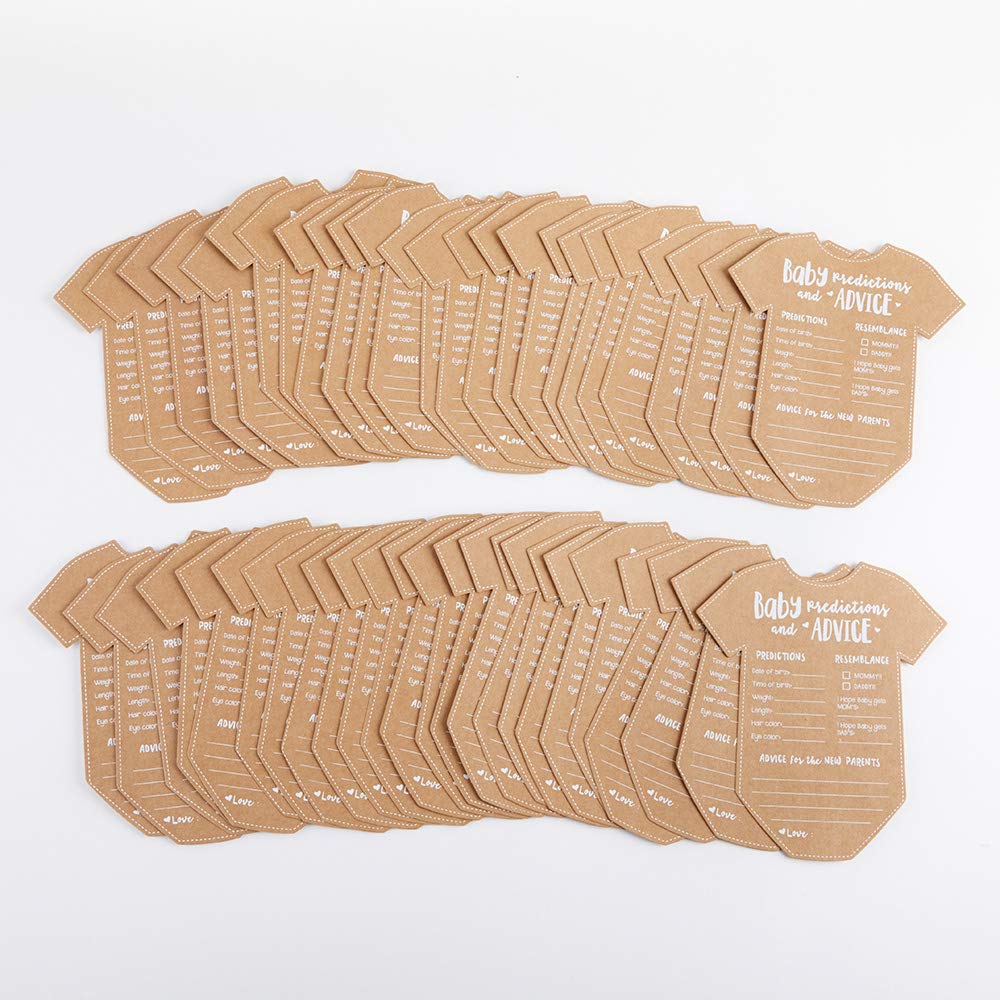 Kate Aspen - Tarjetas de consejos para baby shower – 50 unidades en forma de overol para niñas o niños, decoración neutra de género, decoración de mesa, actividad y recuerdo para nuevos padres