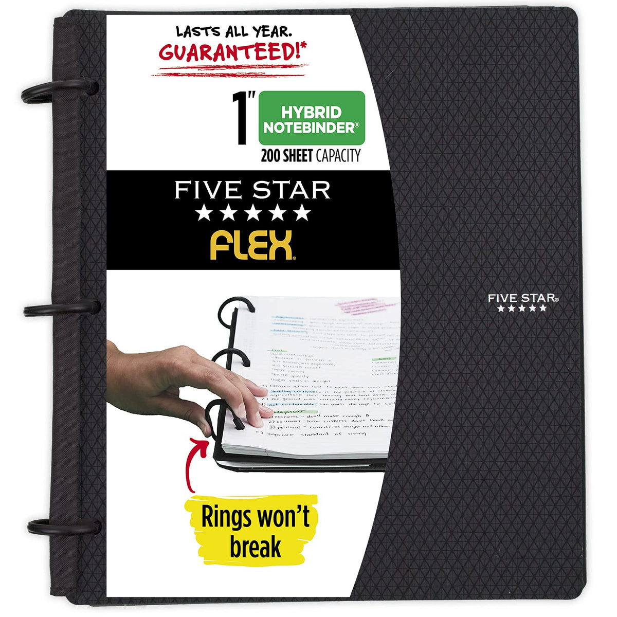 Five Star Flex Hybrid NoteBinder- Cuaderno y carpeta todo en uno, Negro, 11 1/2" x 10 3/4"