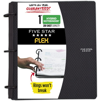 Five Star Flex Hybrid NoteBinder- Cuaderno y carpeta todo en uno, Negro, 11 1/2" x 10 3/4"