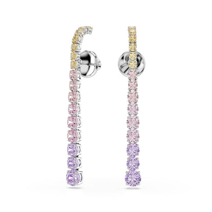 arete de gota Swarovski Matrix, degradado de cortes redondos, multicolor, baño de rodio
