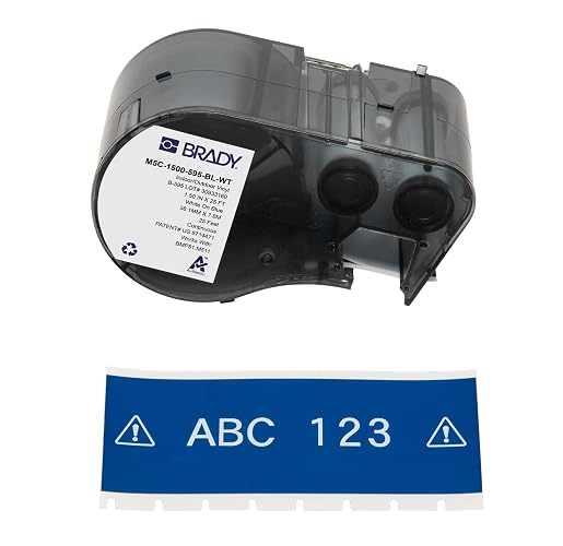 Brady Authentic (M5C-1500-595-BL-WT) Etiquetas de vinilo para todo tipo de clima, 1.5 pulgadas de ancho x 25 pies, blanco sobre azul. Para uso con impresoras de etiquetas BMP51, M510 y M511.
