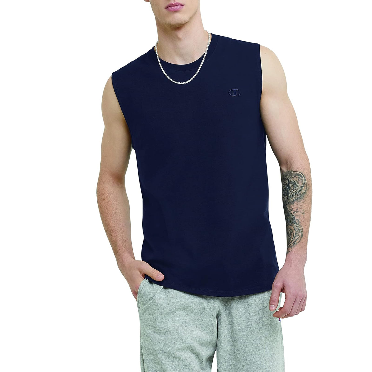 Champion Playera Muscular de Algodón para Hombre - Azul - G