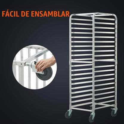 VEVOR - Estante para sartenes para panadería comercial de 20 niveles con ruedas de freno, almacenamiento de aluminio para media hoja y completa, estante de velocidad para cocina, hogar, equipo de