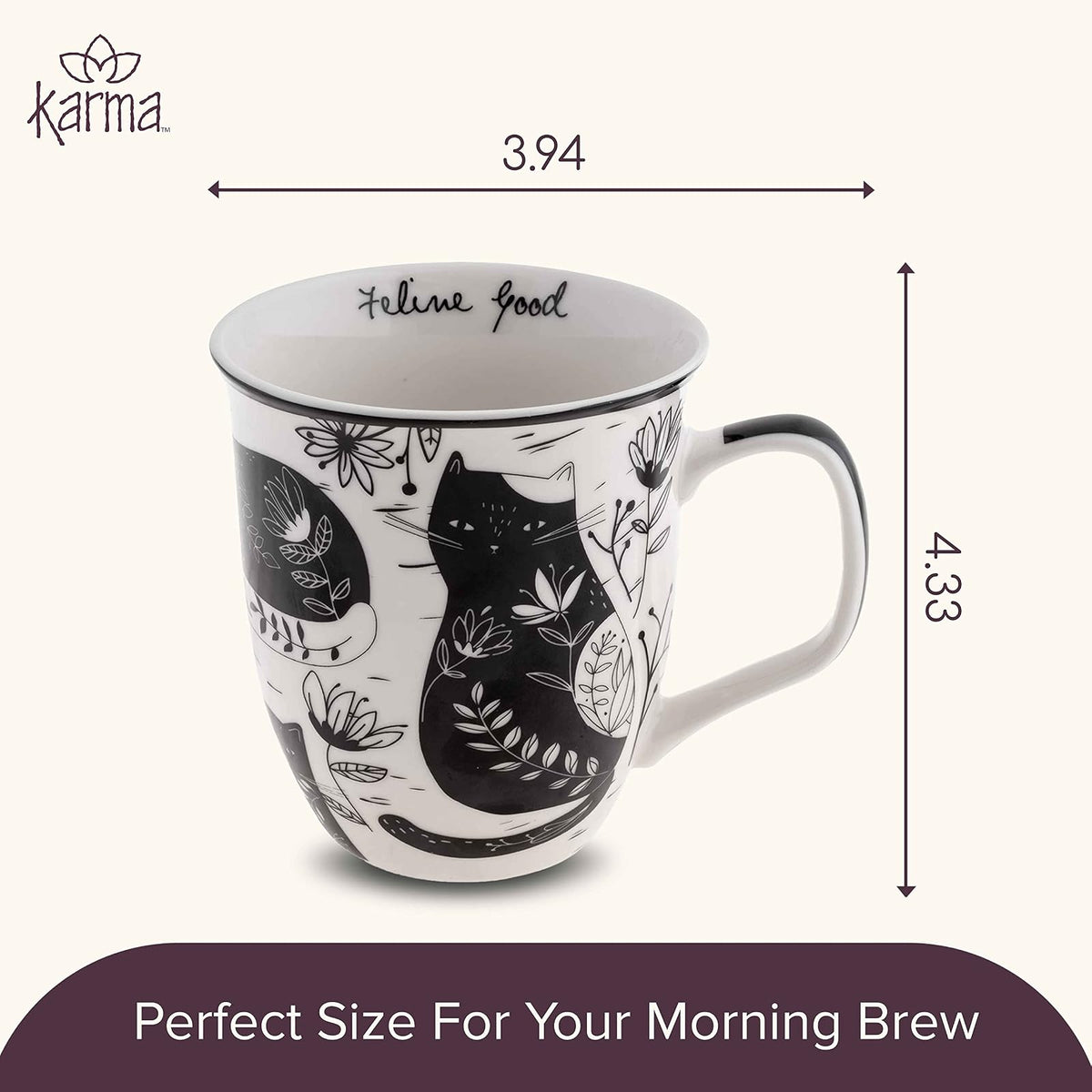 Karma Gifts - Taza bohemia de 16 onzas en blanco y negro para gatos, bonita taza de café y té, tazas de café de cerámica para mujeres y hombres
