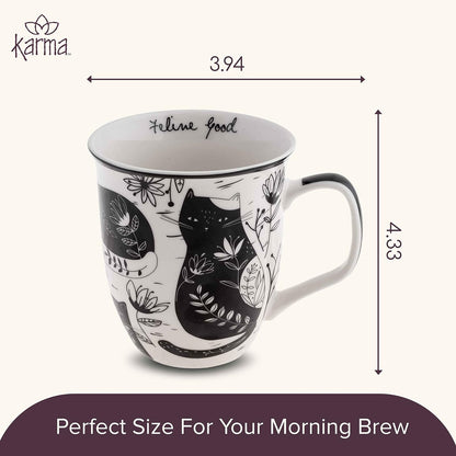 Karma Gifts - Taza bohemia de 16 onzas en blanco y negro para gatos, bonita taza de café y té, tazas de café de cerámica para mujeres y hombres