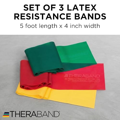 TheraBand Juego de Bandas elásticas de Resistencia Profesionales, de látex, para Ejercicios de Cuerpo,rehabilitación, Set - Yellow/Red/Green