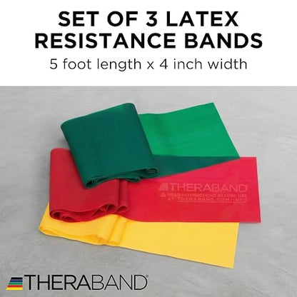 TheraBand Juego de Bandas elásticas de Resistencia Profesionales, de látex, para Ejercicios de Cuerpo,rehabilitación, Set - Yellow/Red/Green