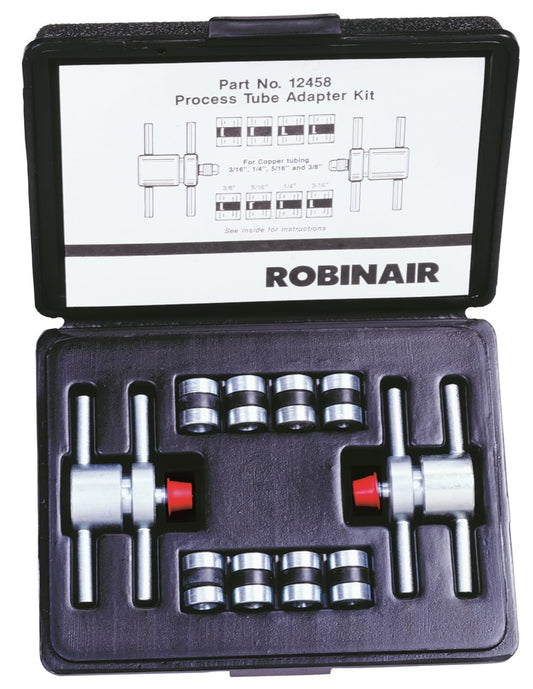 Robinair 12458 Kit Adaptador de Tubo de Proceso para Tubos de Cobre de 3/16 Pulgadas, 1/4 Pulgadas, 5/16 Pulgadas, 3/8 Pulgadas