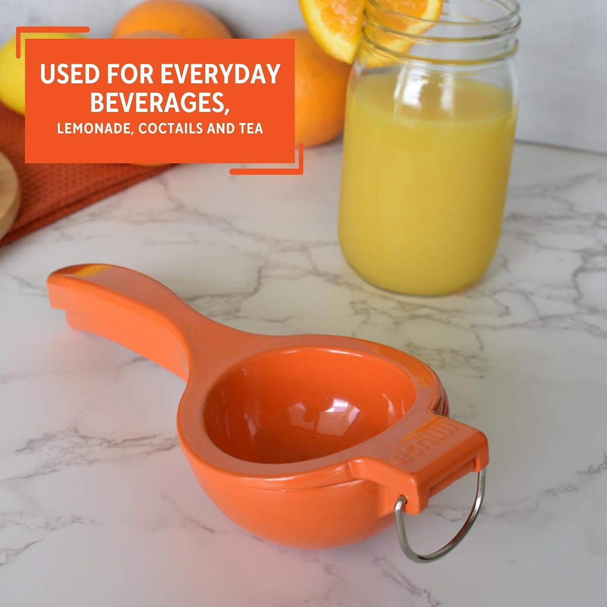 IMUSA USA VICTORIA-70009 Exprimidor de naranjas y cítricos, naranja | Acabado de metal desnudo, anillo colgante integrado, ideal para exprimir limones y limas, herramienta de cocina diaria