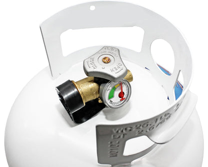 Flame King YSN11SQTa - Cilindro de tanque de propano de 12 libras con tapa antipolvo, válvula OPD tipo 1 y calibre integrado, color blanco