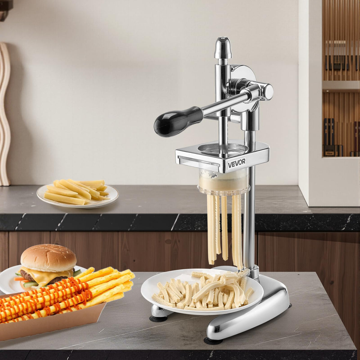 VEVOR Exprimidor Manual de Papas Fritas Largas, Extrusor de Puré de Papa de Acero Inoxidable, Mango Ergonómico, Estable, Exprimidor de Tiras de Patatas Fritas para Restaurantes, Cocinas Domésticas