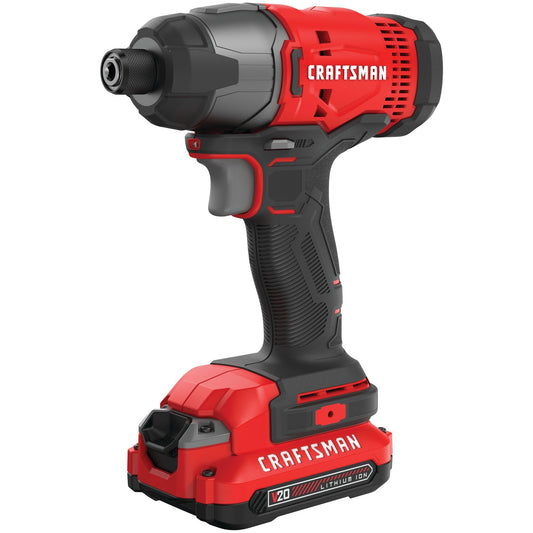 CRAFTSMAN - Kit de driver de impacto de 20 V máximo, 1/4 pulgadas, 2.800 RPM, luz de trabajo LED, batería y cargador incluidos (CMCF800C1)