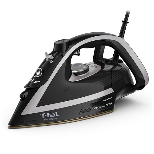 T-fal Plancha de Vapor Puregliss Black and Silver FV8067X0 | Sistema anti calcio, Suela Durilium Airglide AutoClean, 1800 W de potencia, vapor potente, apagado automático