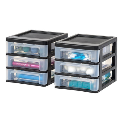 IRIS USA Organizador Apilable de 3 Cajones, Negro - Pequeño paquete de 2 - Negro