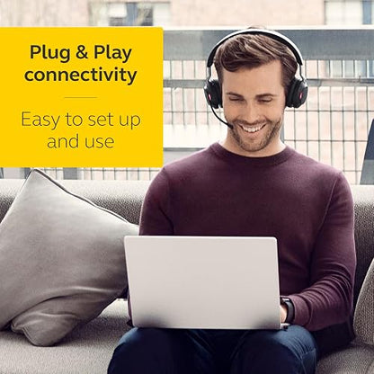 Jabra Evolve2 65 MS Auriculares inalámbricos con Link380a, estéreo, Negro, Bluetooth inalámbricos para Llamadas y música, 37 Horas de duración de la batería, cancelación de Ruido