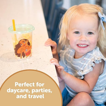 The First Years Take & Toss - Copas de paja para niños pequeños – Moana – Vasos para beber a prueba de derrames con tapas y popotes a presión – Copas reutilizables para niños pequeños para viajes