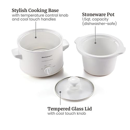 Elite Gourmet MST-250XW - Olla de cerámica eléctrica de cocción lenta con temperatura ajustable, entrantes, salsas, guisos y inmersiones, tapa de vidrio apta para lavaplatos y vajilla