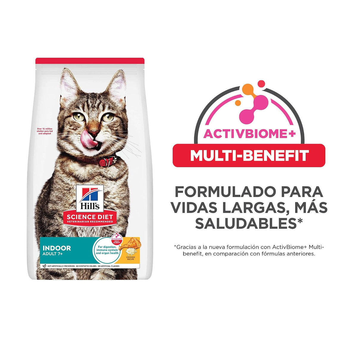 Hill's Science Diet Indoor Croquetas para Gato Senior Sabor Pollo 3.2Kg | Croquetas Hill's para gato, pollo real, vitalidad senior, salud de órganos vitales, energía diaria