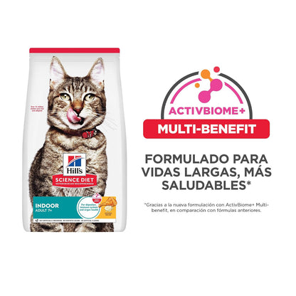 Hill's Science Diet Indoor Croquetas para Gato Senior Sabor Pollo 3.2Kg | Croquetas Hill's para gato, pollo real, vitalidad senior, salud de órganos vitales, energía diaria