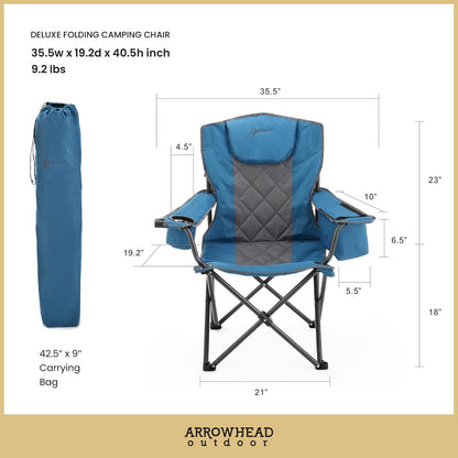 ARROWHEAD Outdoor - Silla plegable portátil para camping con enfriador de 6 latas, portavasos y copas de vino, bolsa de transporte resistente, reposabrazos acolchados, reposacabezas y asiento, soporta