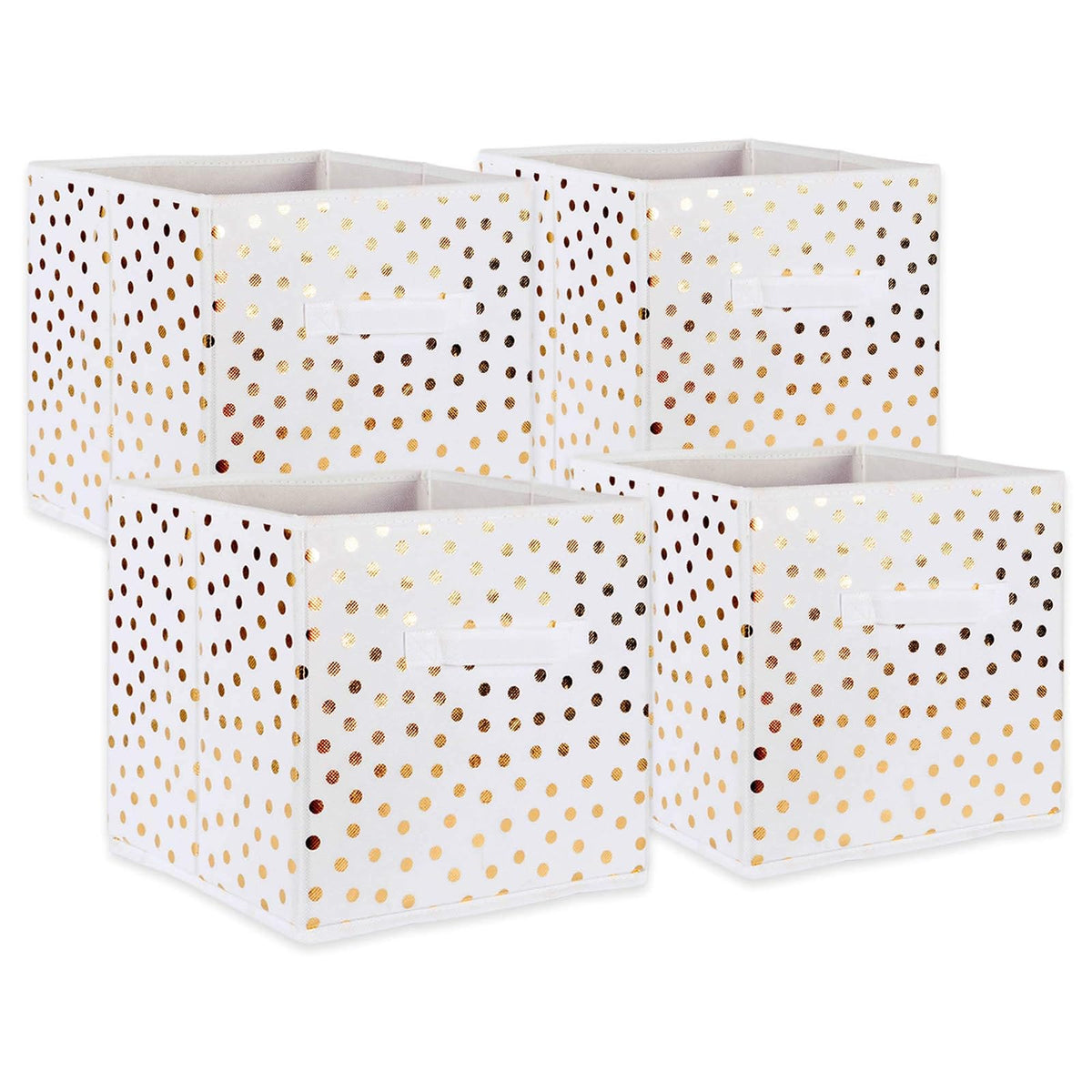 DII tela plegable cubeta de contenedores de almacenamiento para organizadores, Cubo grande - Juego de 2, Dorado (Stripe Gold), 1, 1 - Small - 11 x 11 x 11" - Set of 4 - Lunares - Blanco - Dorado