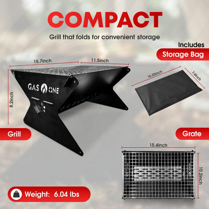GasOne - Parrilla portátil de carbón de 15 pulgadas, parrilla plegable para barbacoa, parrillas de camping para patio trasero, hoguera, patio, fogata portátil de alta resistencia, equipo de cocina de