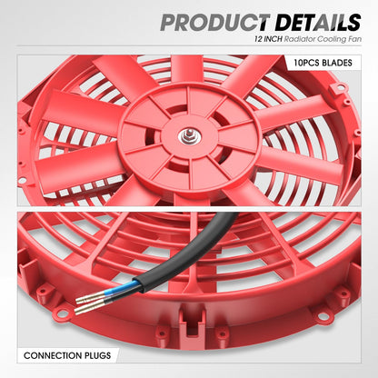 DNA Motoring RAF-12-RD+FMK-X2 Ventilador Radiador Delgado 12" Alto Rendimiento Rojo 2 Unidades con Kit Montaje
