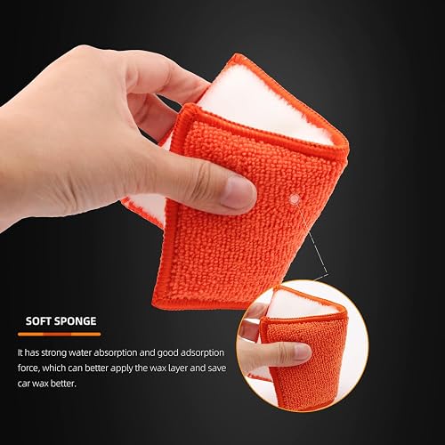 SPTA - Esponja de Limpieza Interior de Automóvil, 8 Unidades, aplicador de Cera de Microfibra para Automóvil, Barco, Madera, mármol y Motocicleta, 6 x 3.3 x 0.8 Pulgadas, Naranja