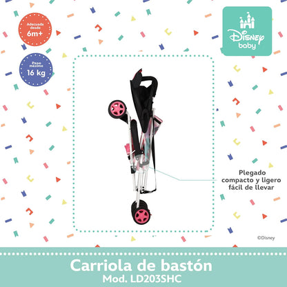 INFANTI | Carriola de Bastón Disney | Edición Minnie | Diseño Ligero y Compacto | Plegado Fácil y Correa de Transporte | Para Bebés de 6 Meses a 16 kg | Arnés de 3 Puntos | Color Rosa