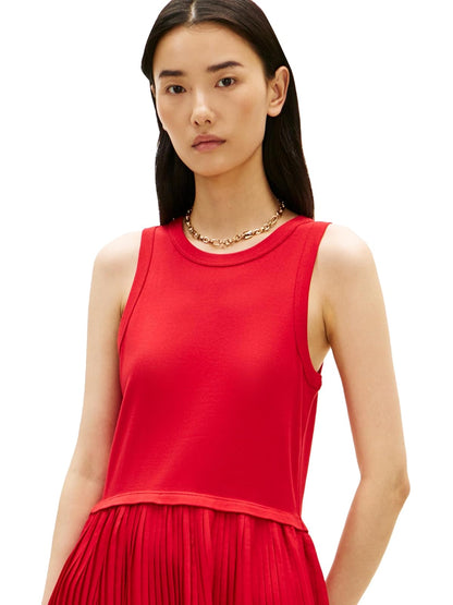 Tommy Hilfiger Sleeveless Midi Tank Dress Pleated a Line Dress Vestido Informal Mujer